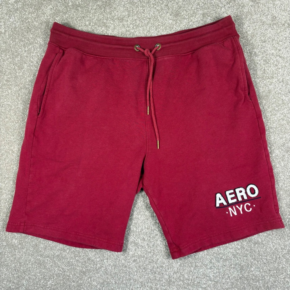 Aeropostale Mens Red Aero NYC Logo Fleece Sweat Shorts Size Large Burgundy